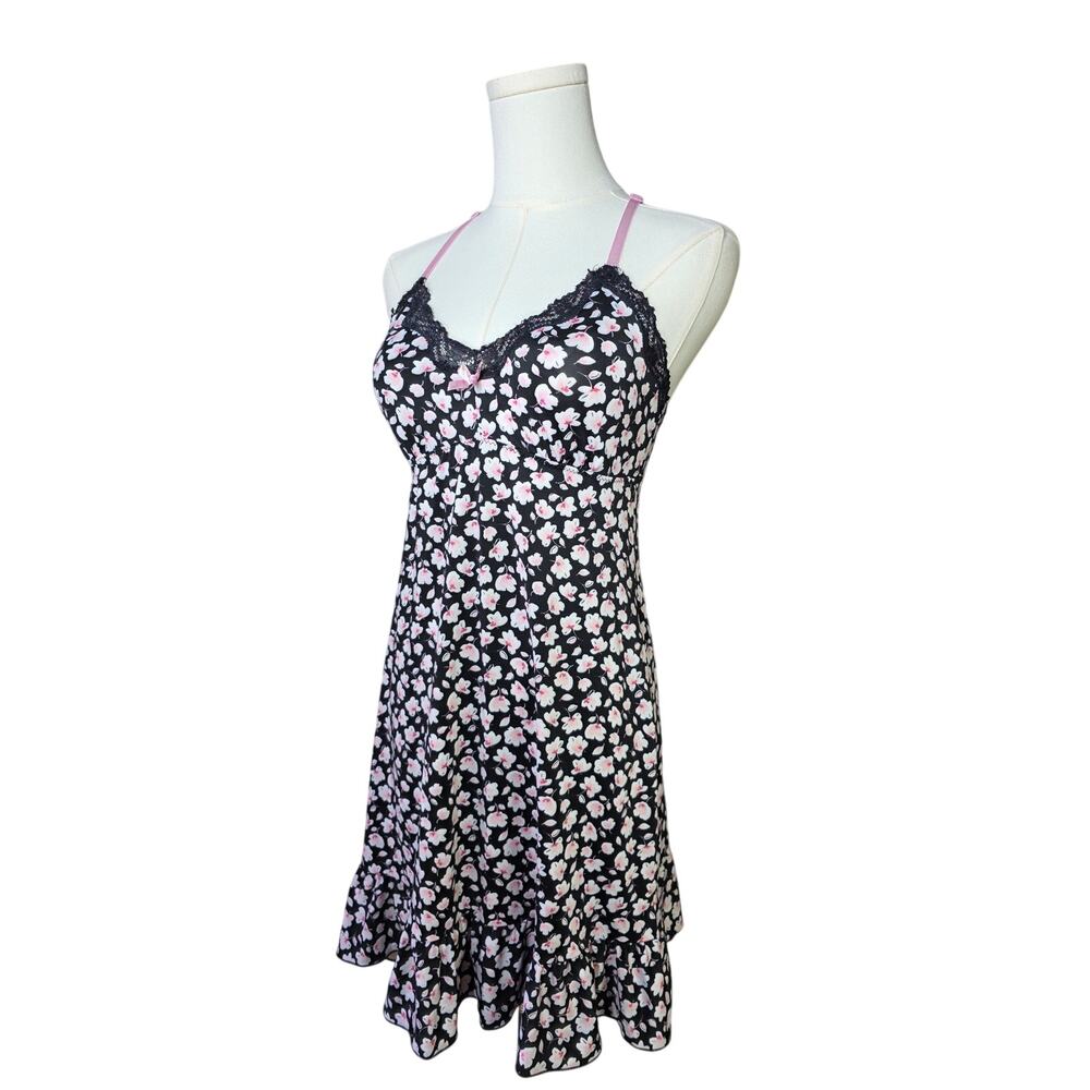 MARILYN MONROE Black-Pink Floral Night Gown